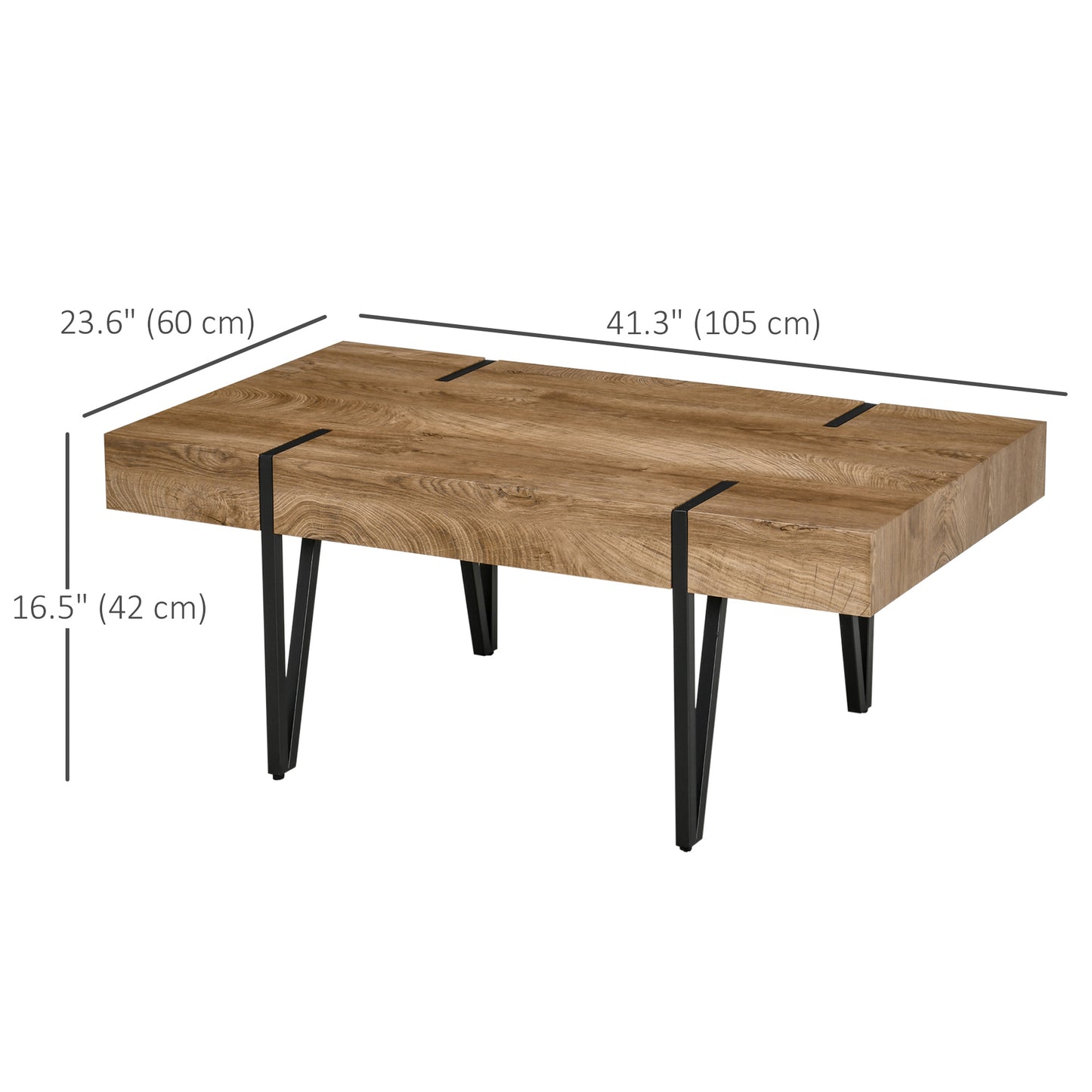 HOMCOM Rustic Rectangle Coffee Table with Steel Hairpin Legs for Home