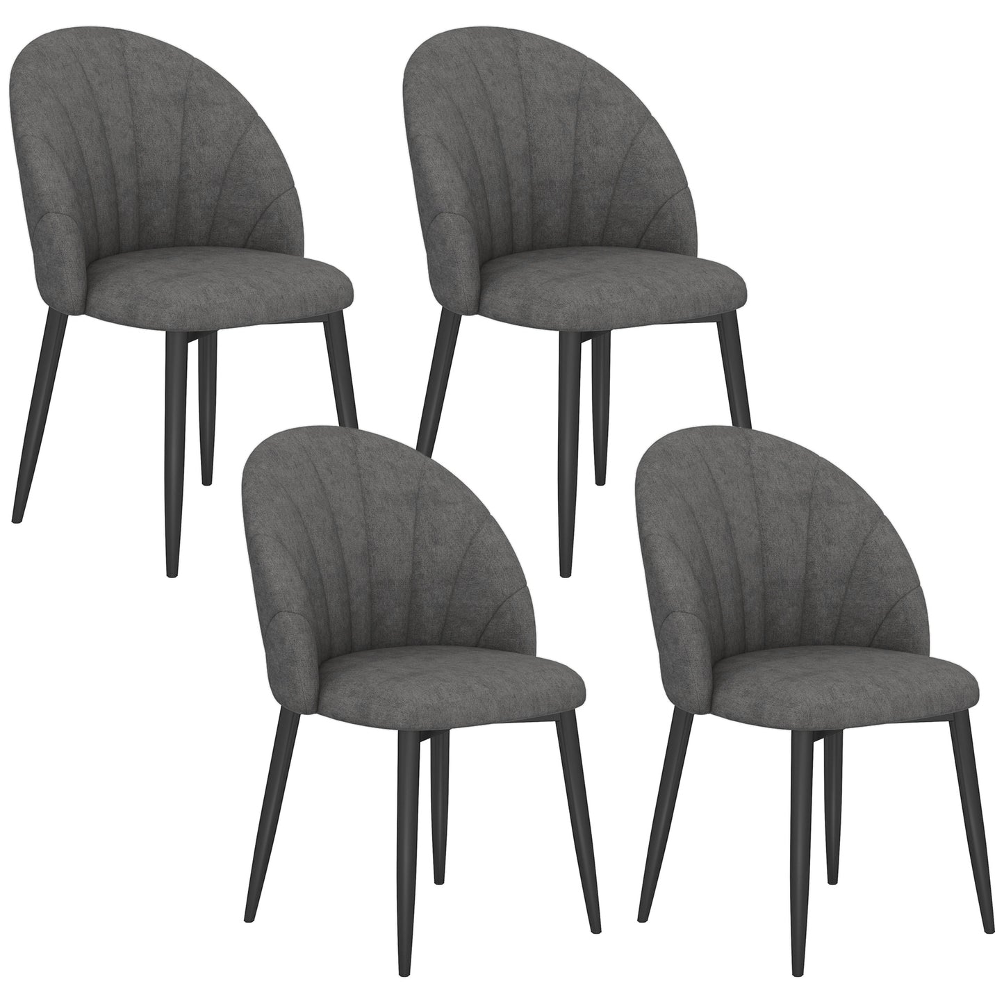 Modern Dining Chairs Set of 4, Upholstered Dining Room Chairs with Metal Legs, Shell Backrest, Padded Seat, Dark Grey