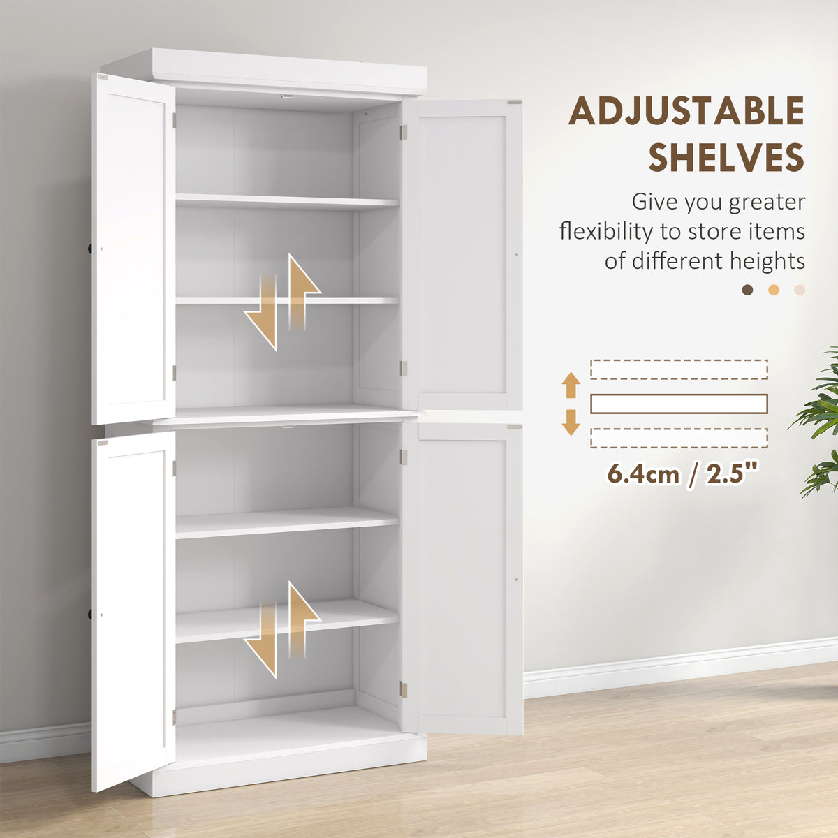 Freestanding Kitchen Pantry Cabinet with 4 Doors – 30"W x 73"H