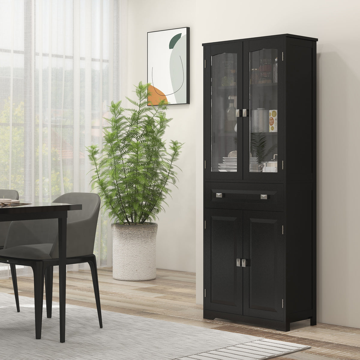 4-Door Kitchen Pantry Cabinet with Adjustable Shelves – 24"W x 63"H