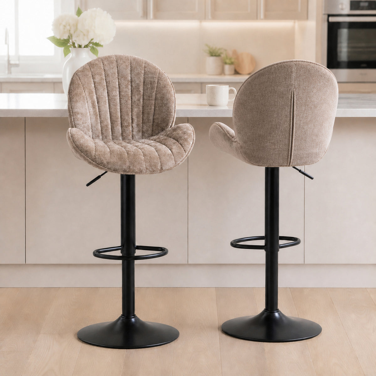 Chenille Shell-Back Swivel Bar Stools, Adjustable Height, Set of 2