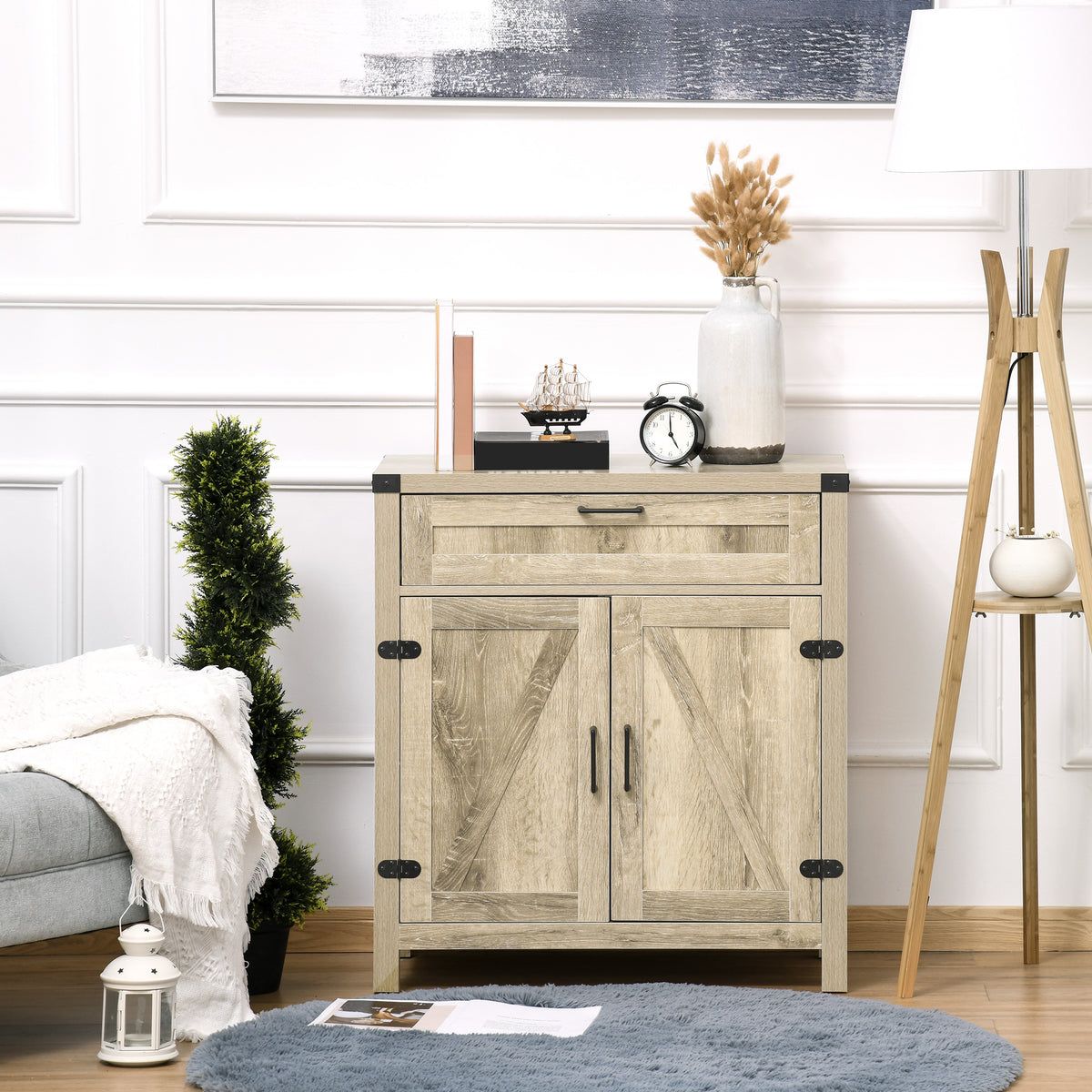 Sideboard Buffet Cabinet with 2 Rustic Barn Doors and Drawer – 30"W x 33"H