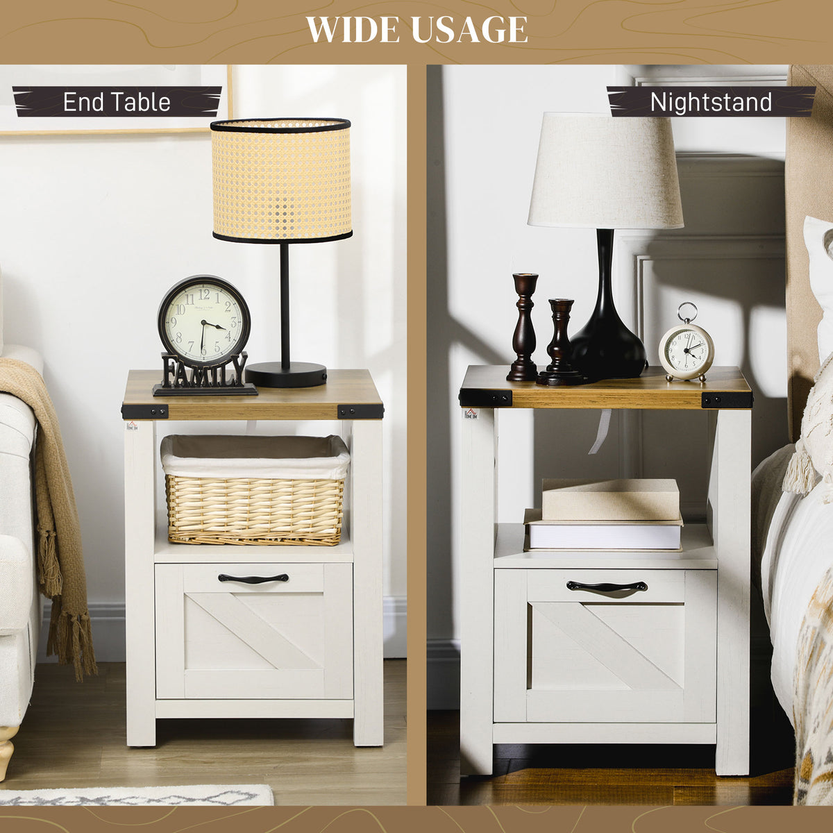 Farmhouse Nightstand with Drawer and Barn-Style Panel – 18"W x 24"H