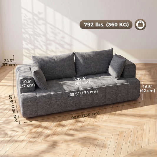Chenille Boneless Cloud 3-Seater Sofa – Grey