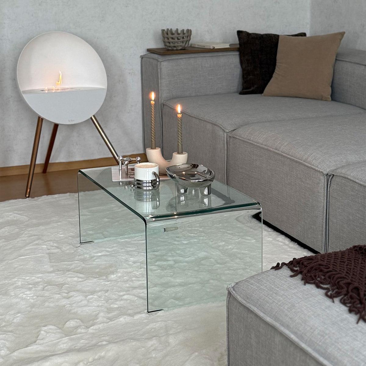 Clear Glass Coffee Table with Safe Rounded Edges