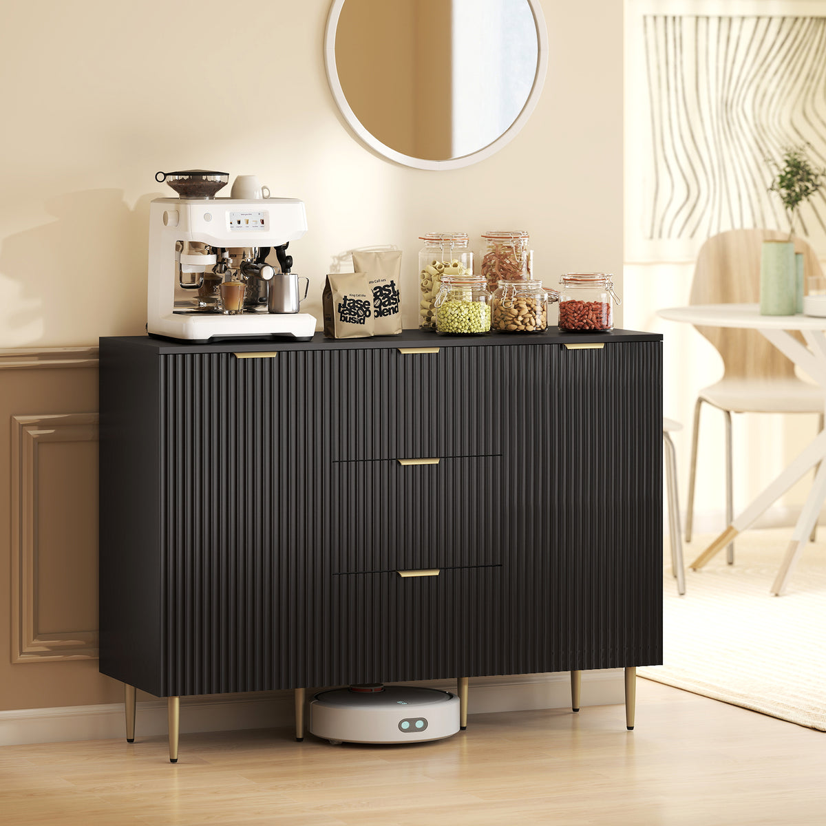 Sideboard Buffet Cabinet with 3 Drawers and Adjustable Shelves – 47"W x 35"H