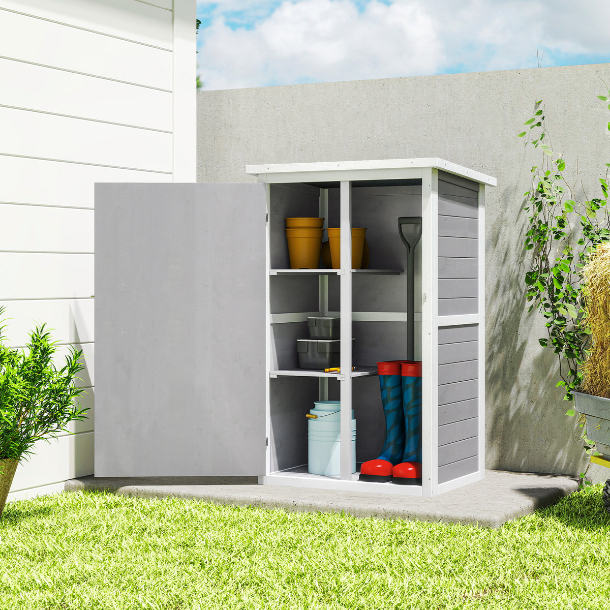 29.9"x21.7"x45.3" Garden Storage Shed with Asphalt Roof, Outdoor Storage Cabinet w/ Shelves