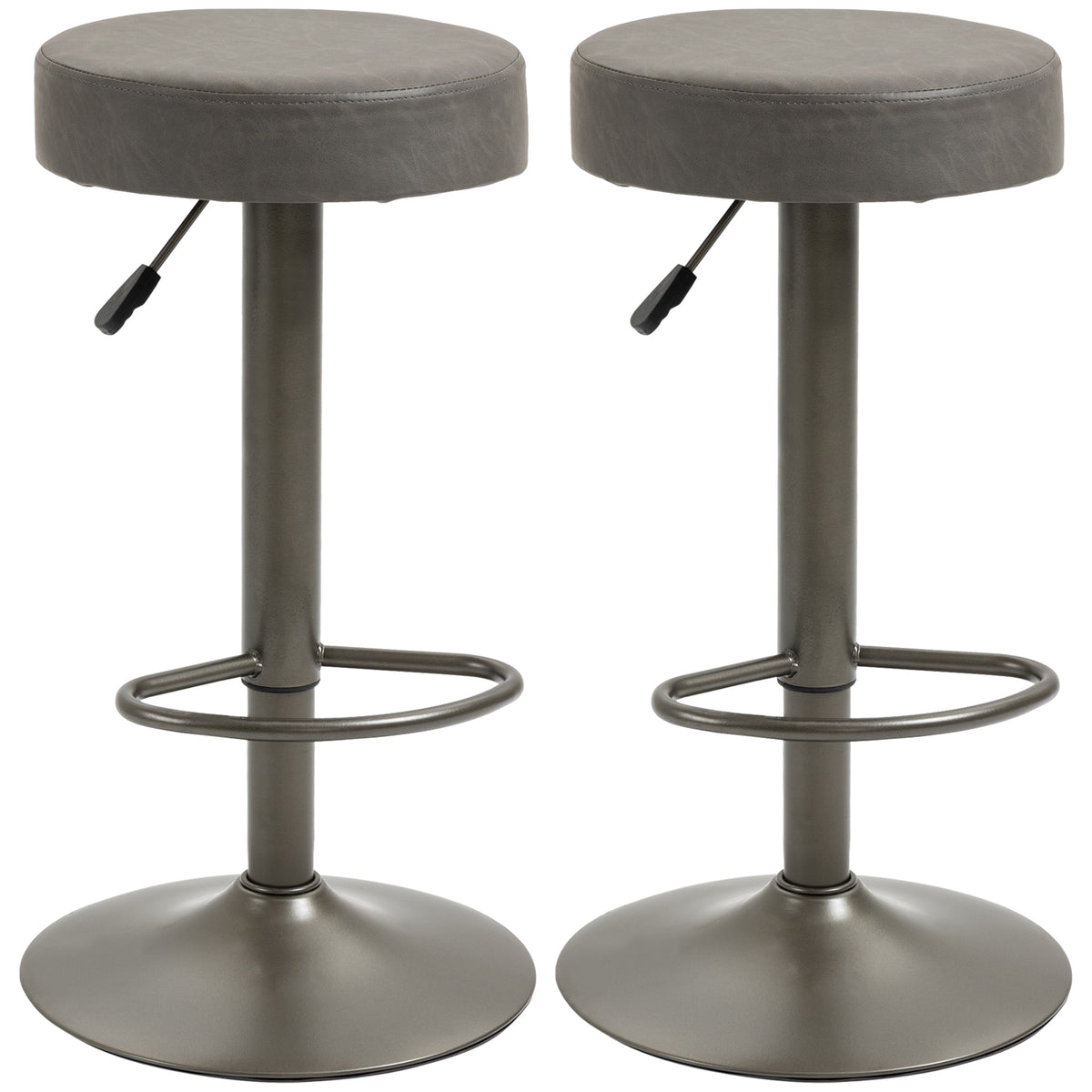 Backless PU Leather Round Swivel Bar Stools, Adjustable, Set of 2, Dark Grey