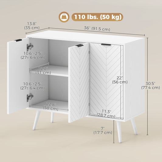 Modern Sideboard and Buffet with Adjustable Shelves and 3 Doors – 36"W x 30"H