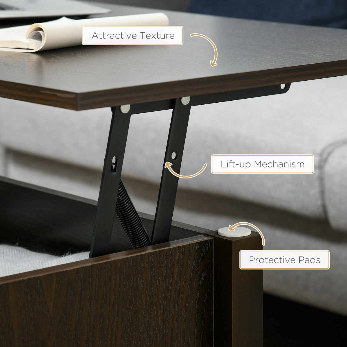 41" Lift-Top Coffee Table with Hidden Compartment and 3 Open Shelves
