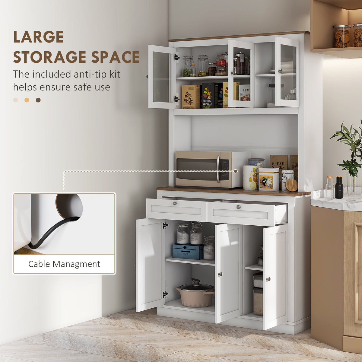 Pantry Cabinet with Microwave Space – 39"W x 71"H, White