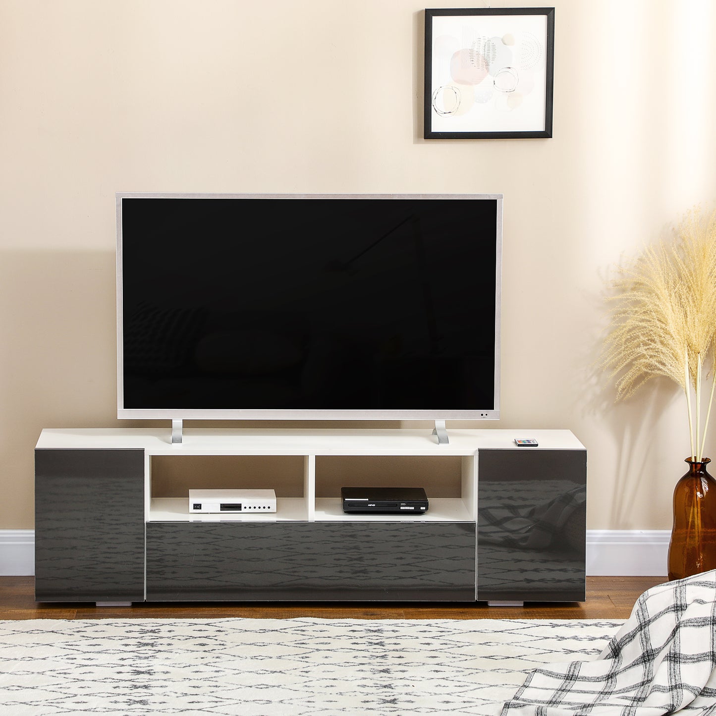 HOMCOM Modern Grey TV Stand for 60-inch TVs, LED Lights, Storage & Media
