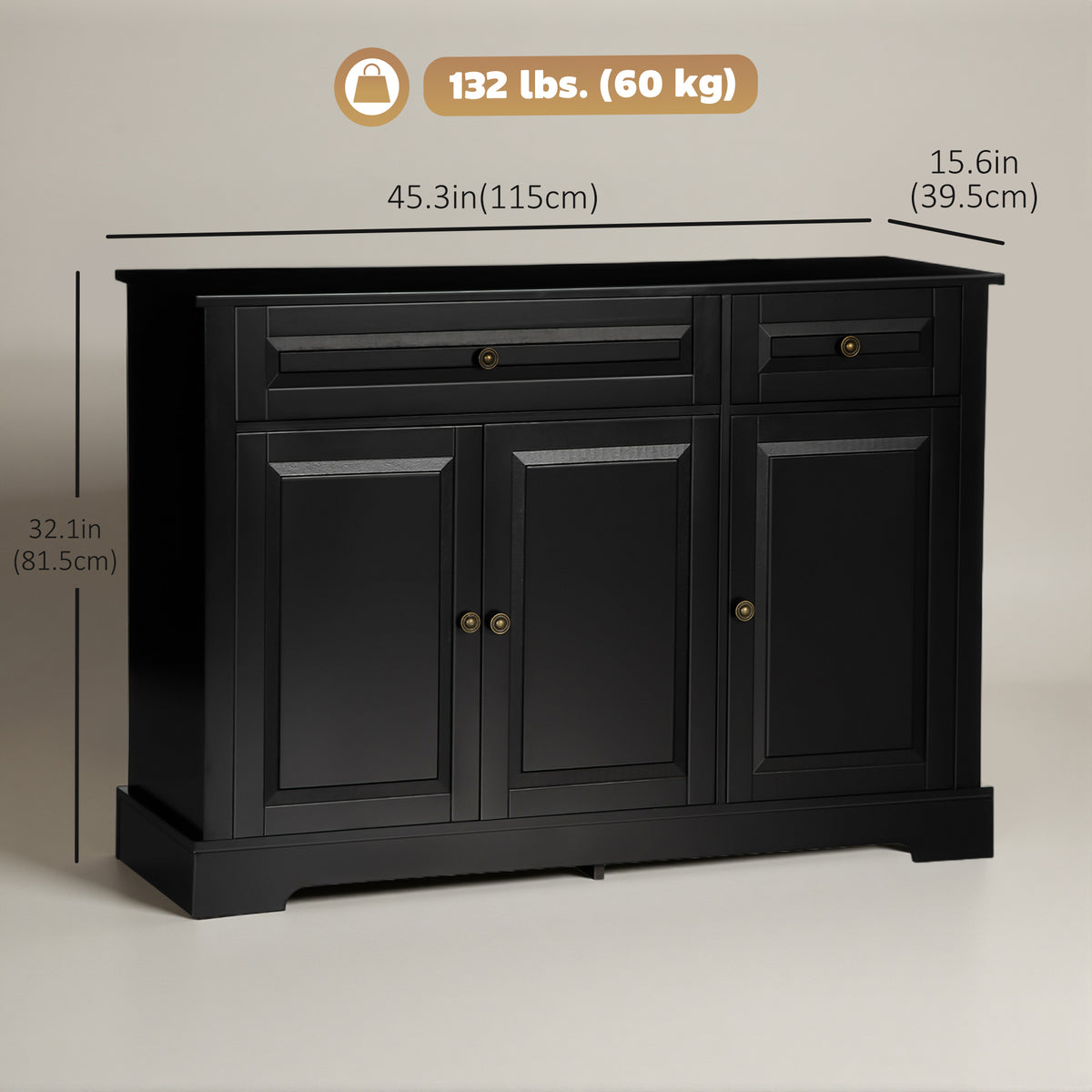 Buffet Cabinet with 2 Drawers and Adjustable Shelves – 45"W x 32"H