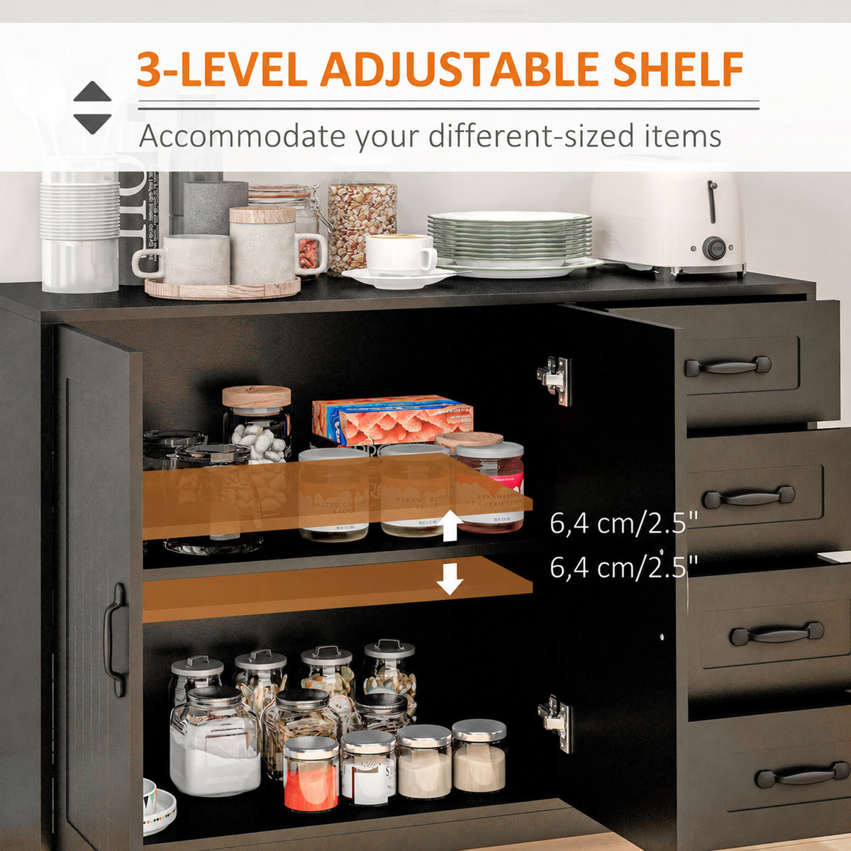 Sideboard Buffet Cabinet with 4 Drawers and Beadboard Doors – 41"W x 30"H