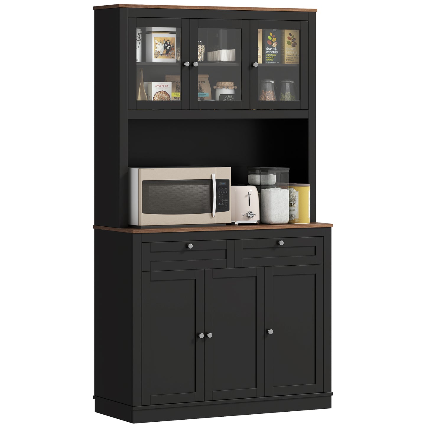 HOMCOM 71" Pantry Cabinet with Microwave Space, Black