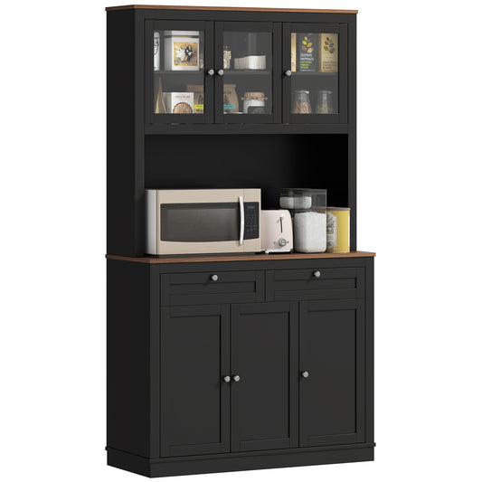 HOMCOM 71" Pantry Cabinet with Microwave Space, Black
