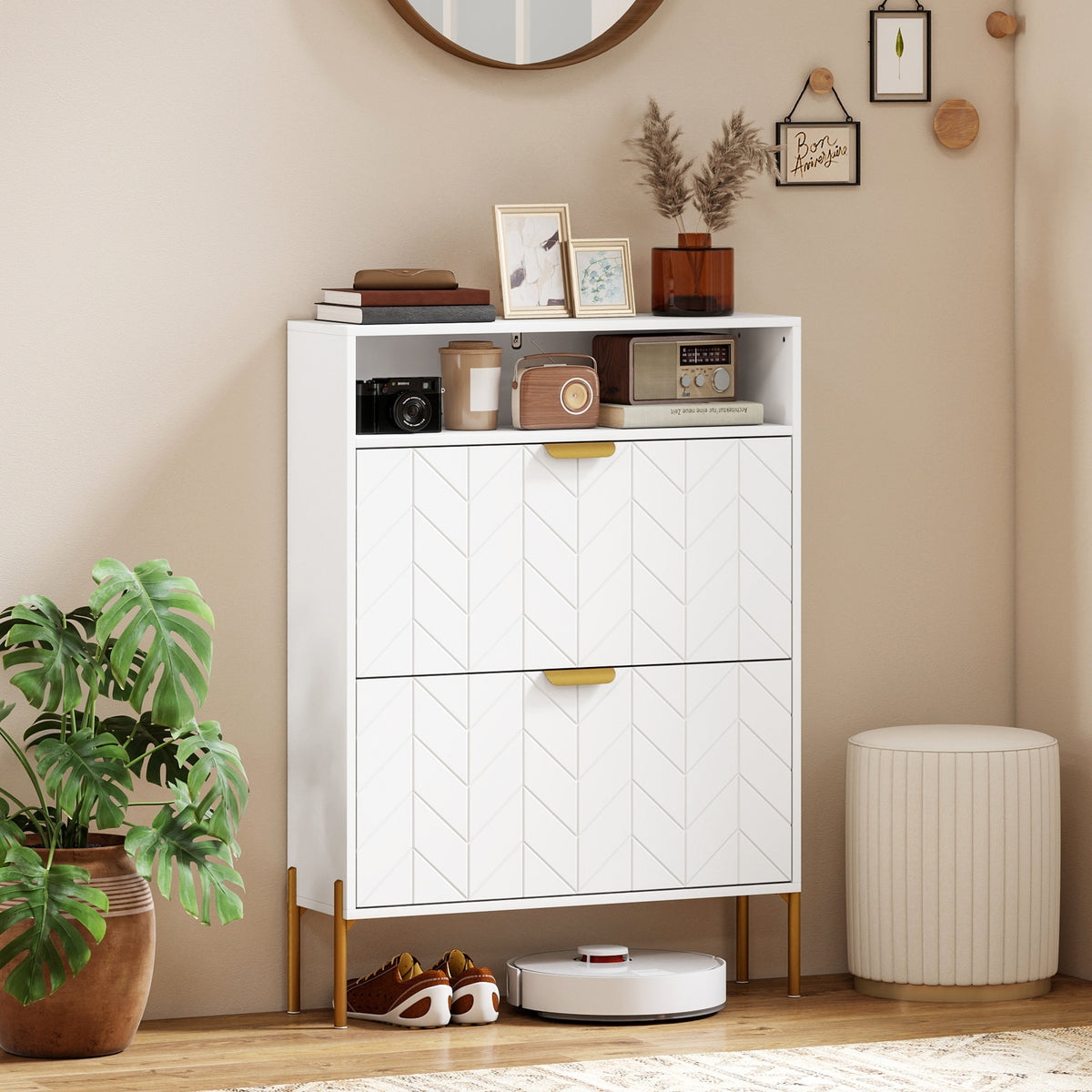 Shoe Cabinet with 2 Flip Drawers – 31"W x 43"H