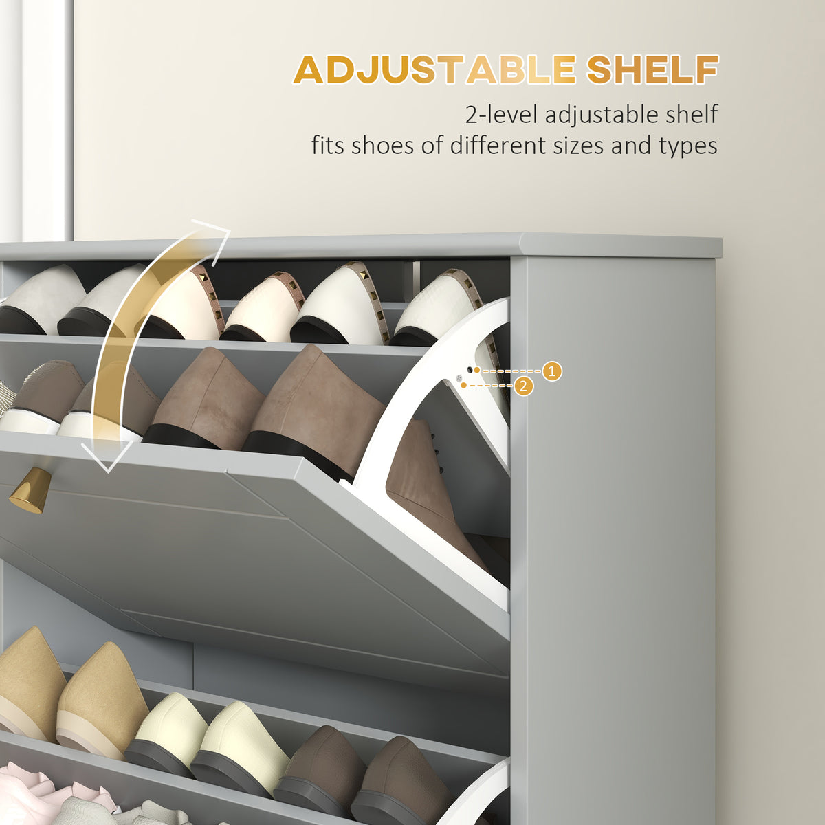 Narrow Shoe Storage with 3 Flip Drawers and Adjustable Shelves – 24"W x 49"H