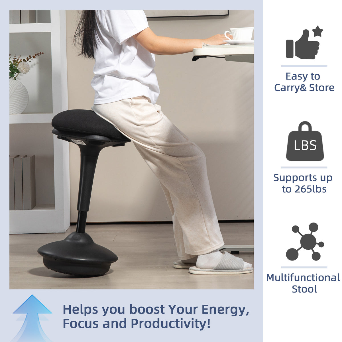 Swivel Standing Desk Chair, Backless Wobble Stool Chair, Black