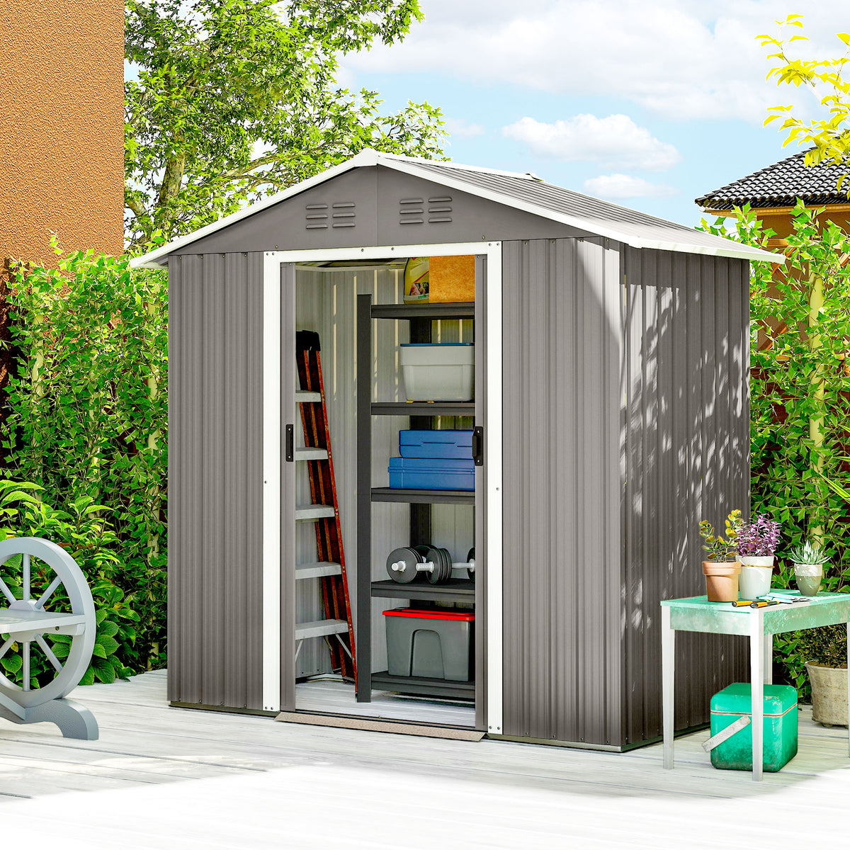 6.5x3.5ft Metal Garden Storage Shed for Outdoor Tool Storage with Double Sliding Doors and Vents – Light Grey