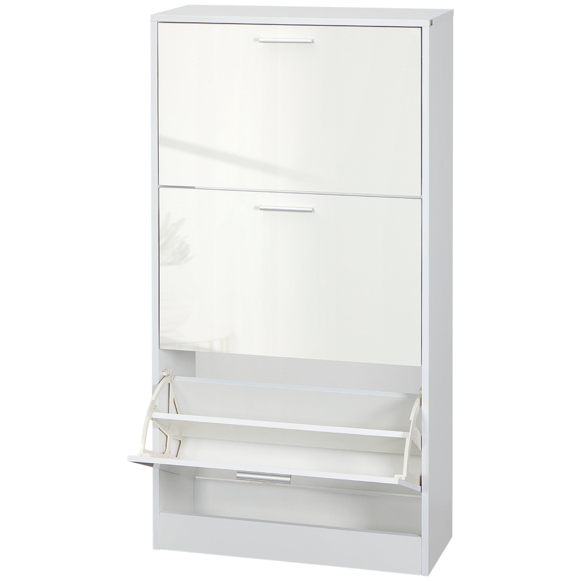 HOMCOM Slim White Shoe Cabinet: 3 Flip Drawers, Adjustable 15-Pair Storage