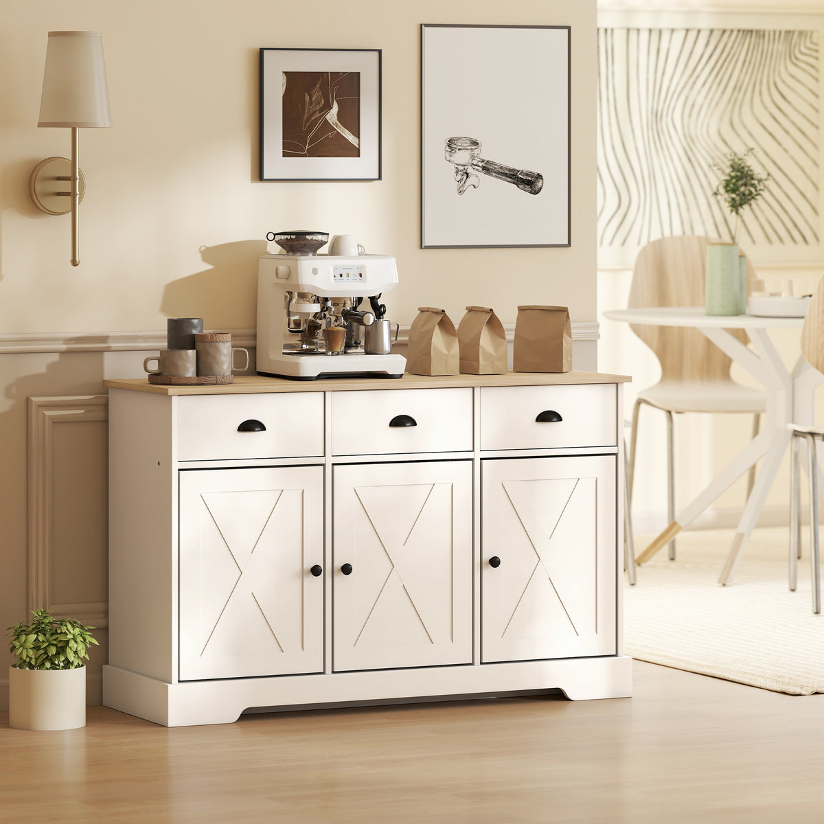 Farmhouse Sideboard with 3 Barn Doors and 3 Drawers – 47"W x 30"H