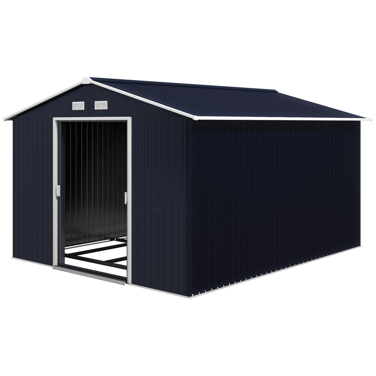 11' x 9' Metal Storage Shed Garden Tool House with Double Sliding Doors, 4 Air Vents for Backyard, Patio, Lawn – Dark Grey