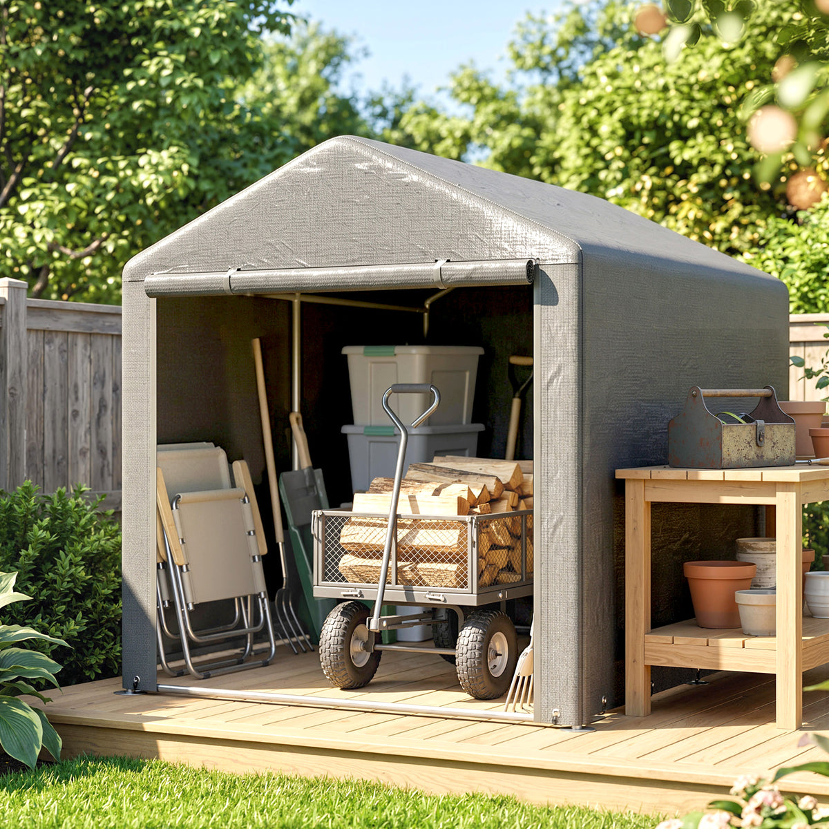 Portable Bicycle Shed with Galvanised Steel Frame and Large Door, Waterproof Outdoor Shed for Garden Tools – Light Grey