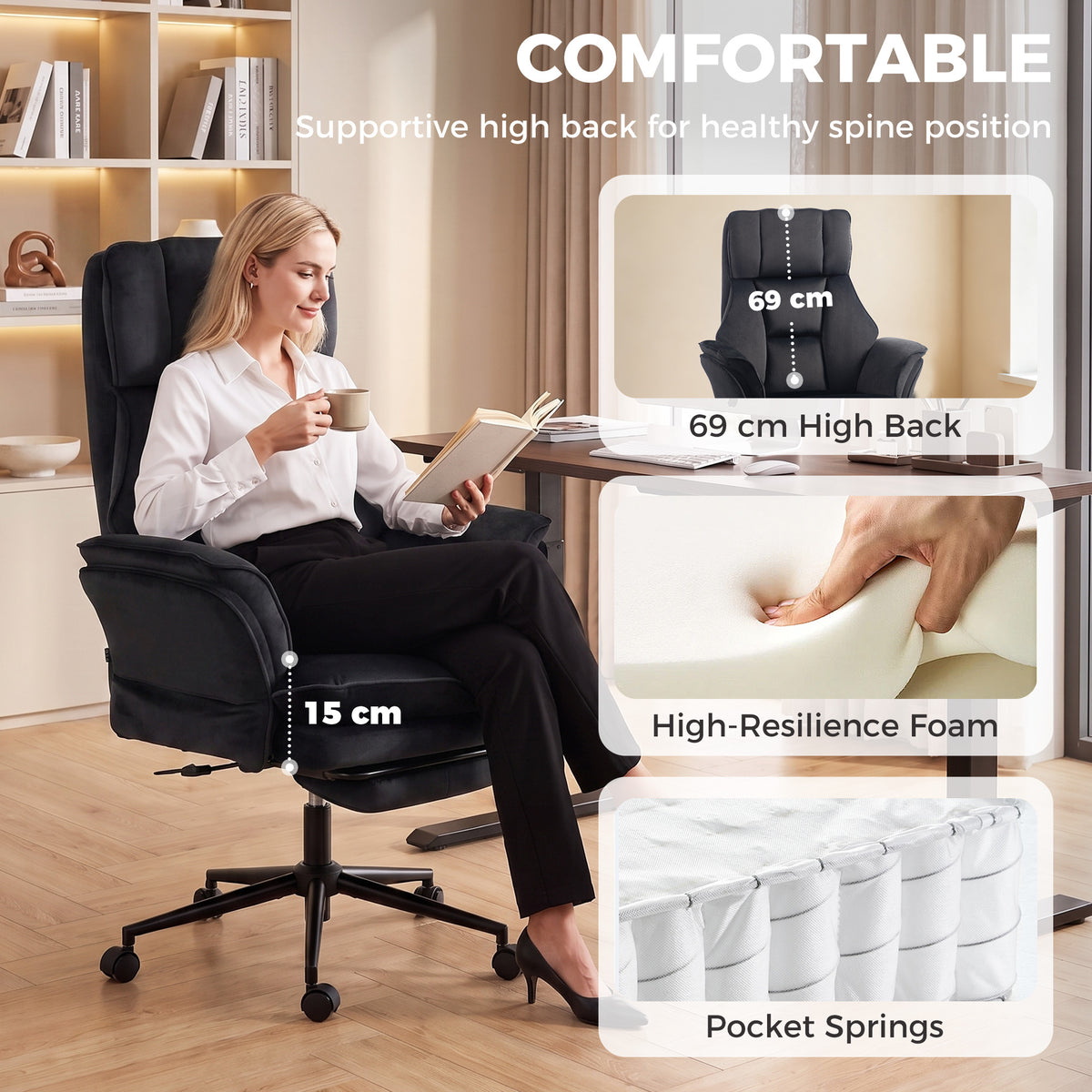 Cross Legged Office Chair with Footrest, Black