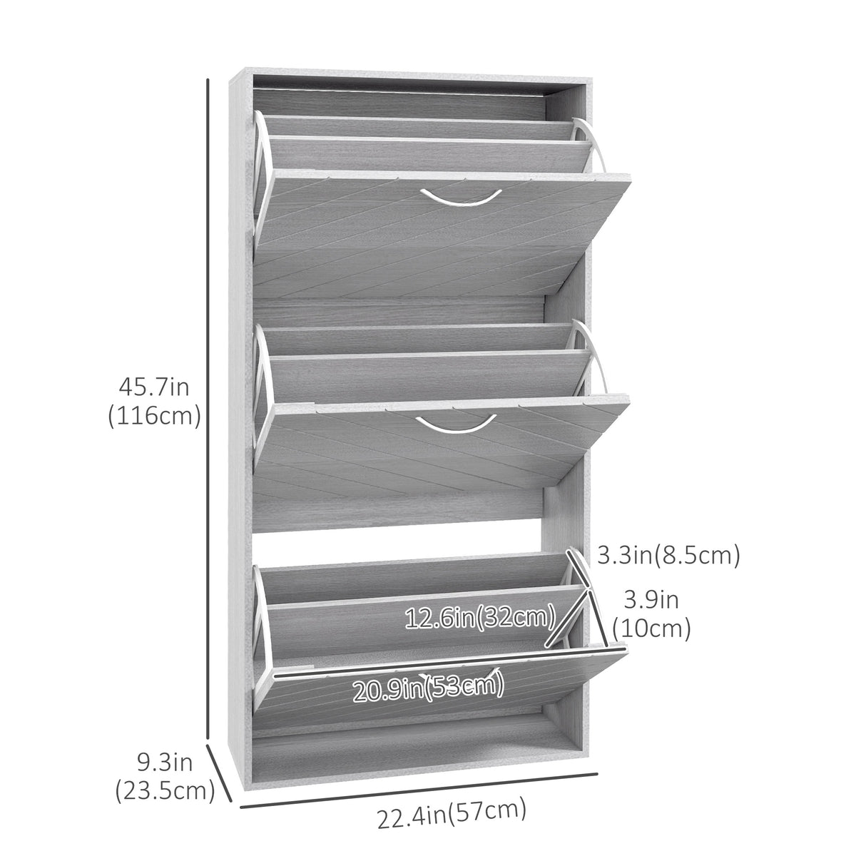 Shoe Storage Cabinet with 3 Flip Drawers – 22"W x 46"H