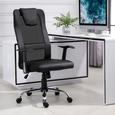 HOMCOM High Back PU Leather Executive Office Chair with Retractable Footrest