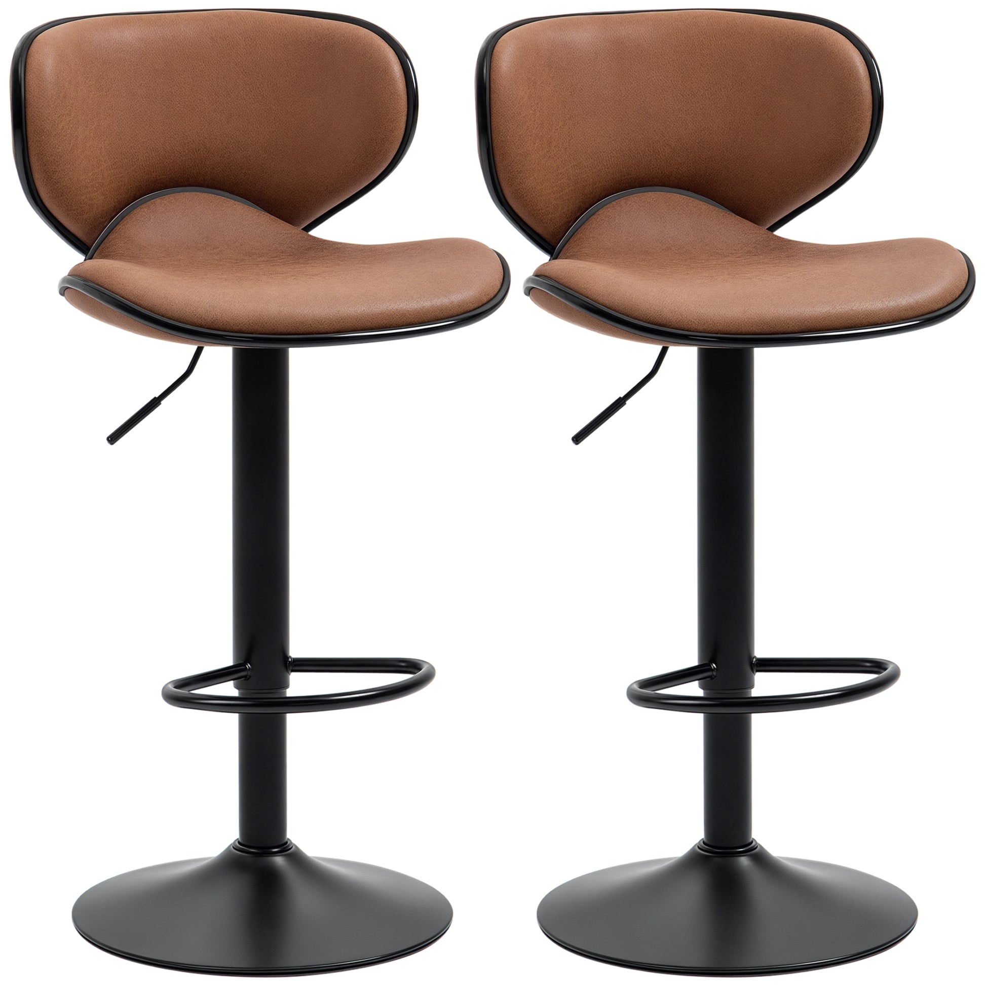 HOMCOM Vintage Brown Microfiber Adjustable Swivel Bar Stools, Set of 2