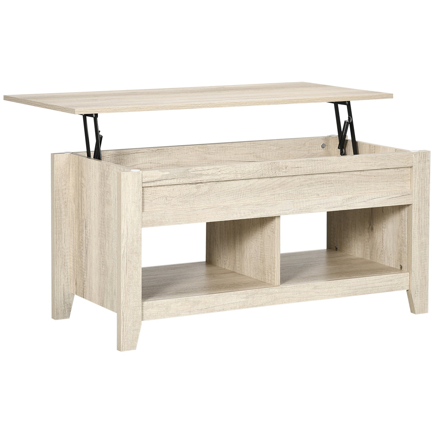 HOMCOM Lift Top Coffee Table with Hidden Storage, Open Shelves, Pop-Up Center Table, Oak Effect