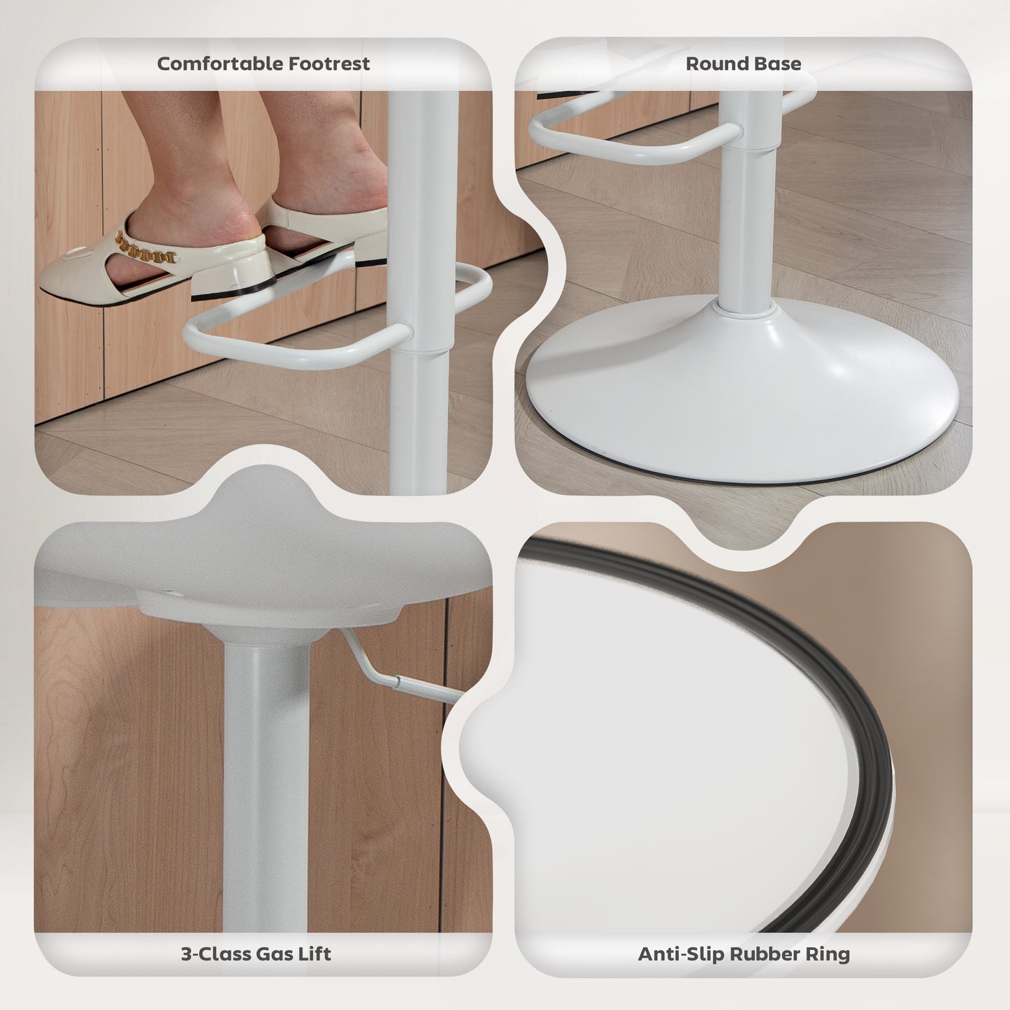 Set of 2 Streamlined Counter Height Bar Stools, Adjustable Swivel PU Leather Seat