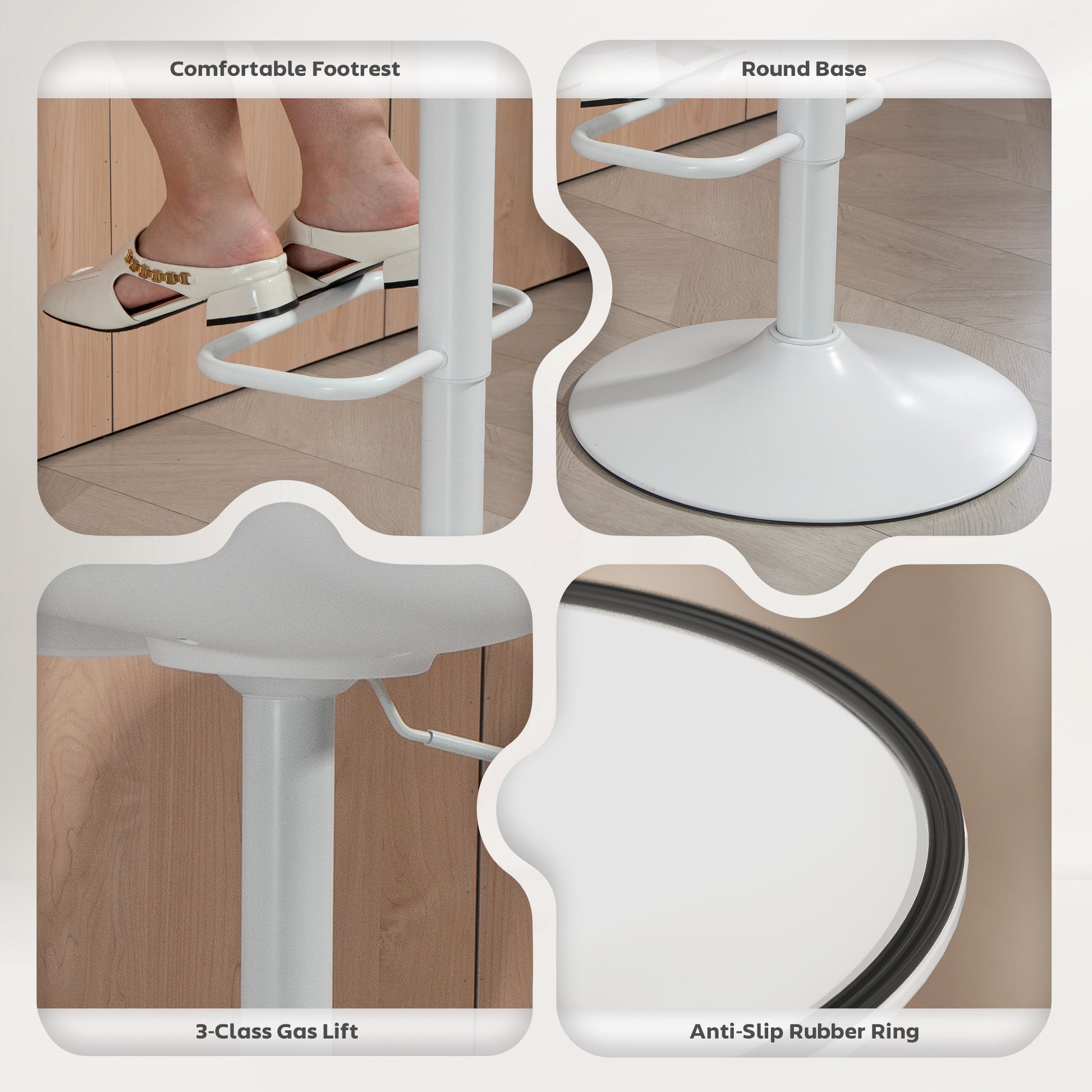 Set of 2 Streamlined Counter Height Bar Stools, Adjustable Swivel PU Leather Seat