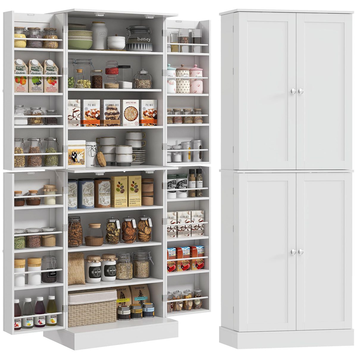 Kitchen Pantry Cabinet with 4 Doors and 16 Door Shelves – 24"W x 65"H