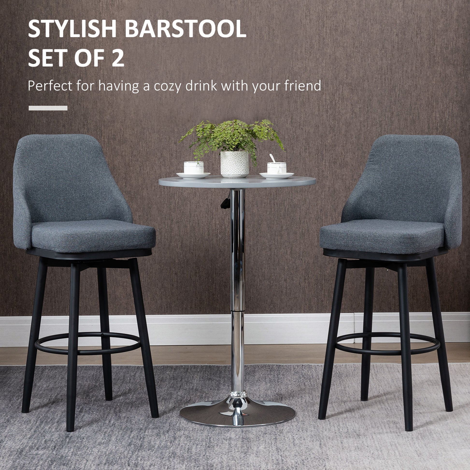 HOMCOM Extra Tall Bar Stools, 360° Swivel, Charcoal Grey