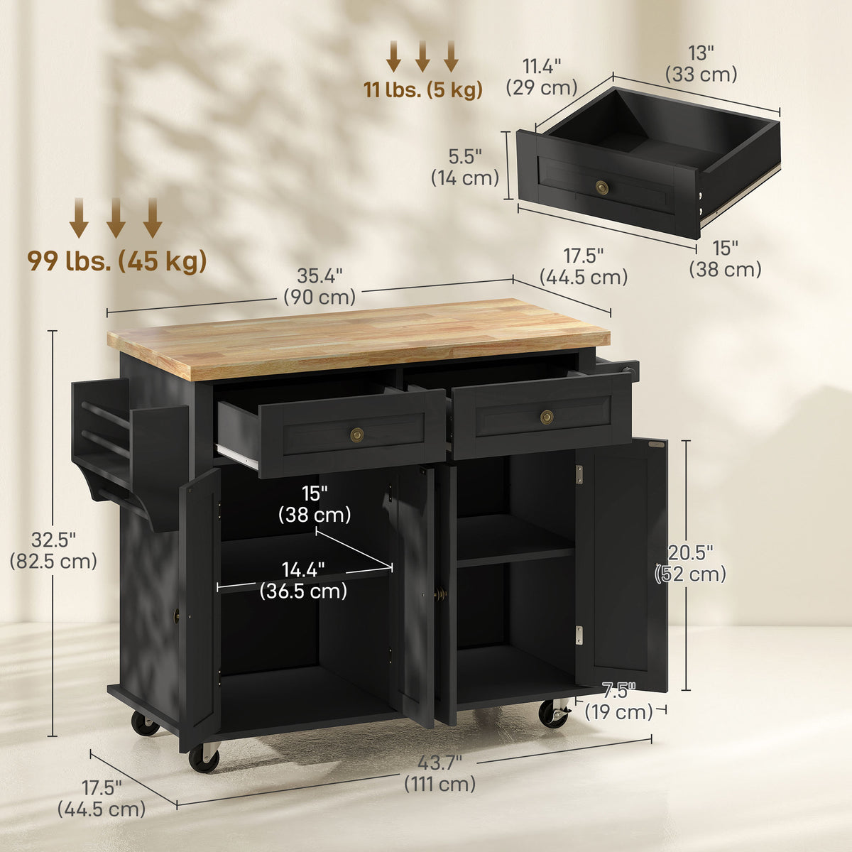 Kitchen Island with Storage – 44"W x 33"H