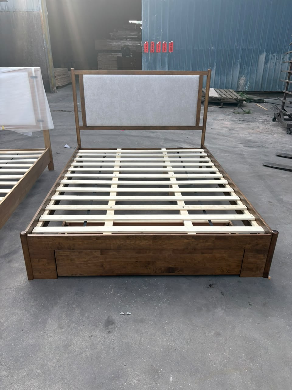Arbor Grey Chenille Storage Bed with Solid Rubberwood Frame