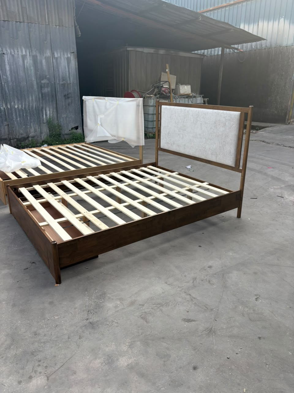 Arbor Grey Chenille Storage Bed with Solid Rubberwood Frame