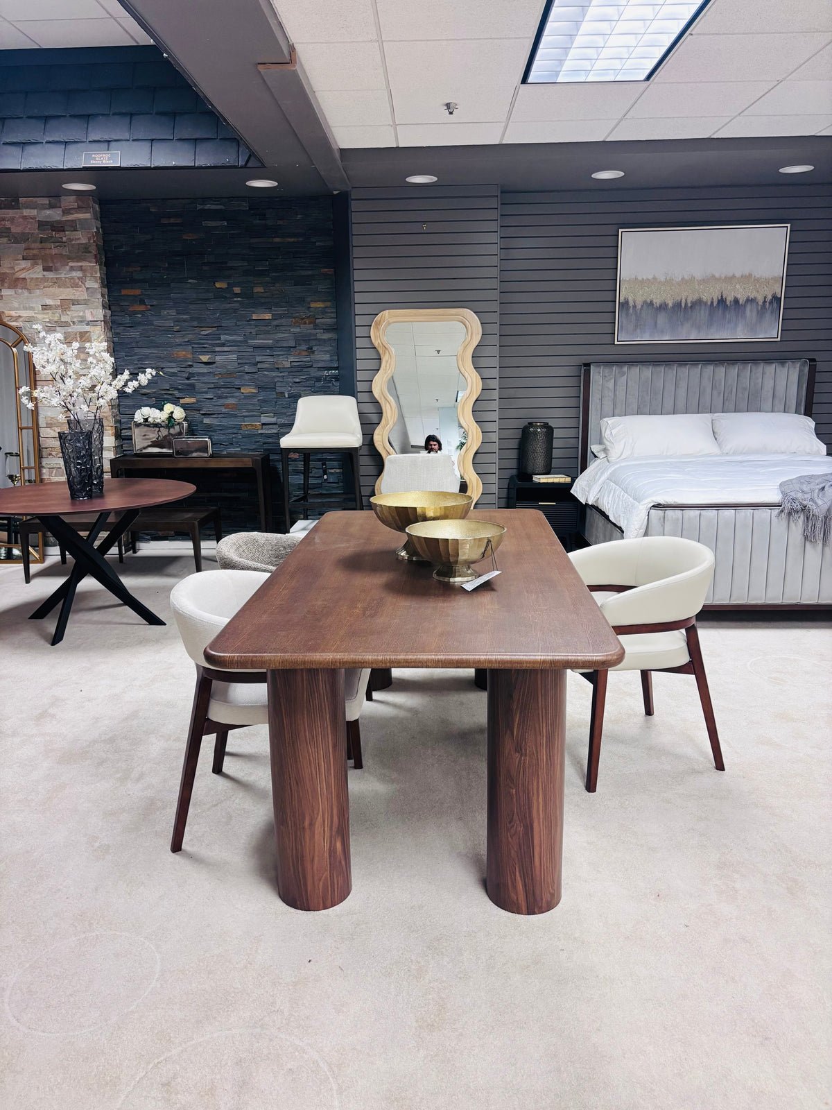 80" Walnut Dining Set, Straight Legs