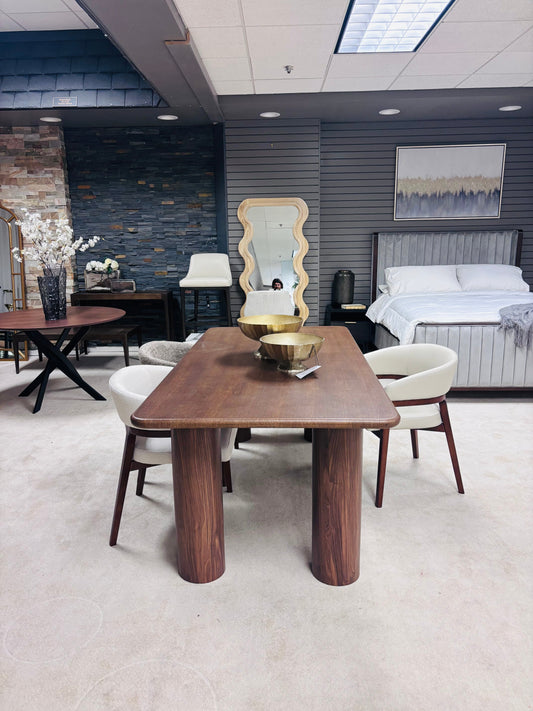 80" Walnut Dining Set, Straight Legs