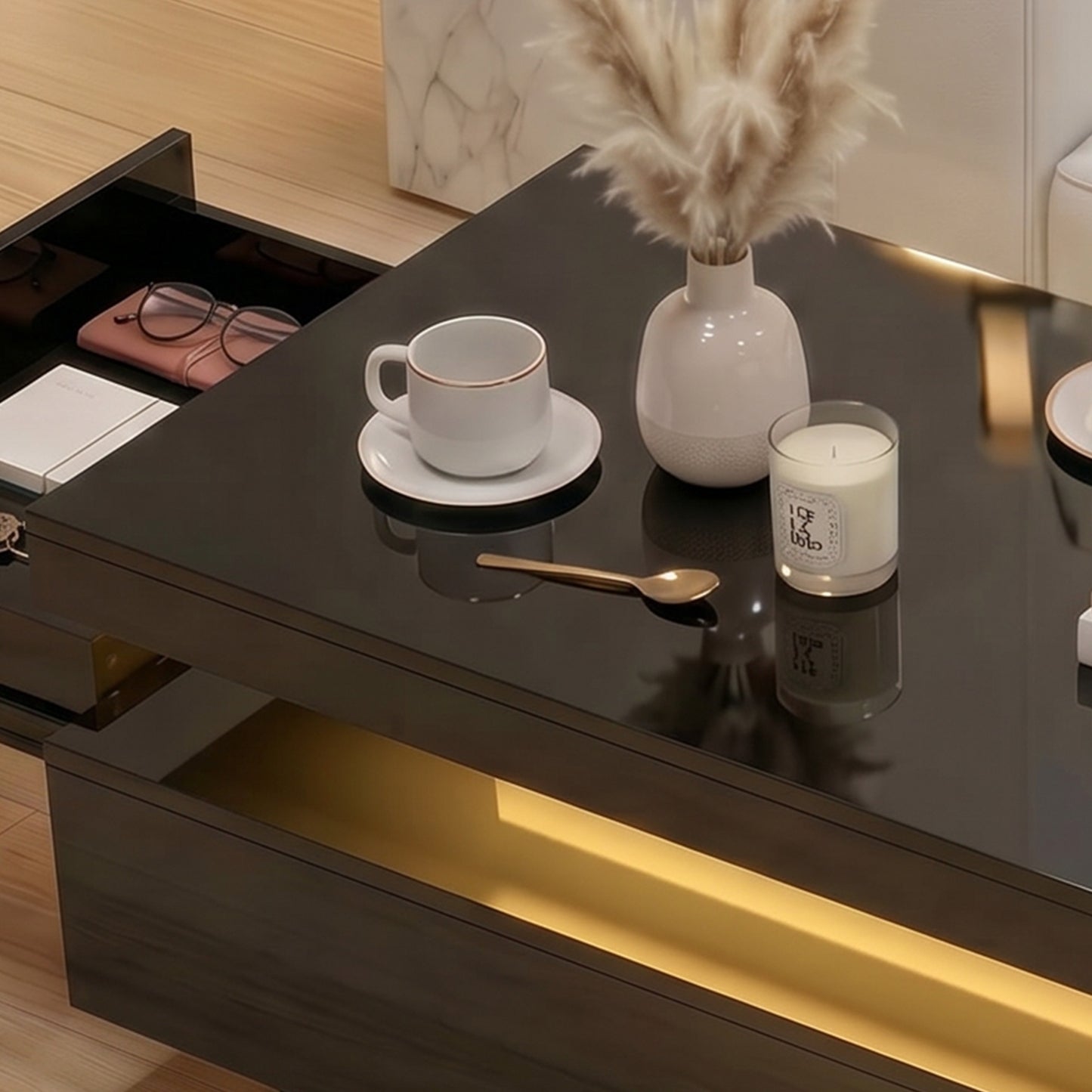 HOMCOM LED Coffee Table High Gloss Black
