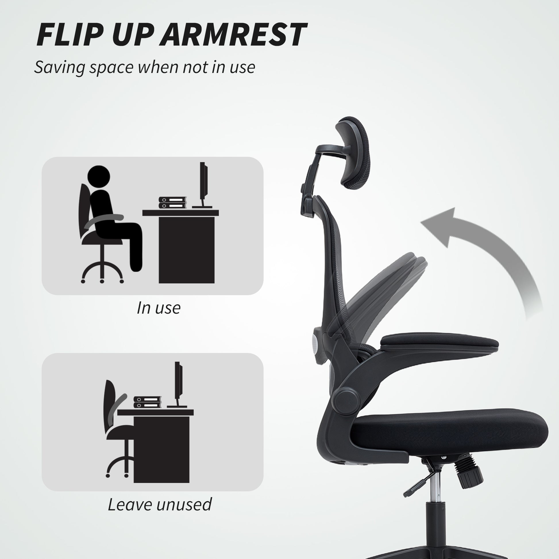 Ergonomic Mesh High-Back Office Chair with Rotatable Headrest, Flip-Up Armrests