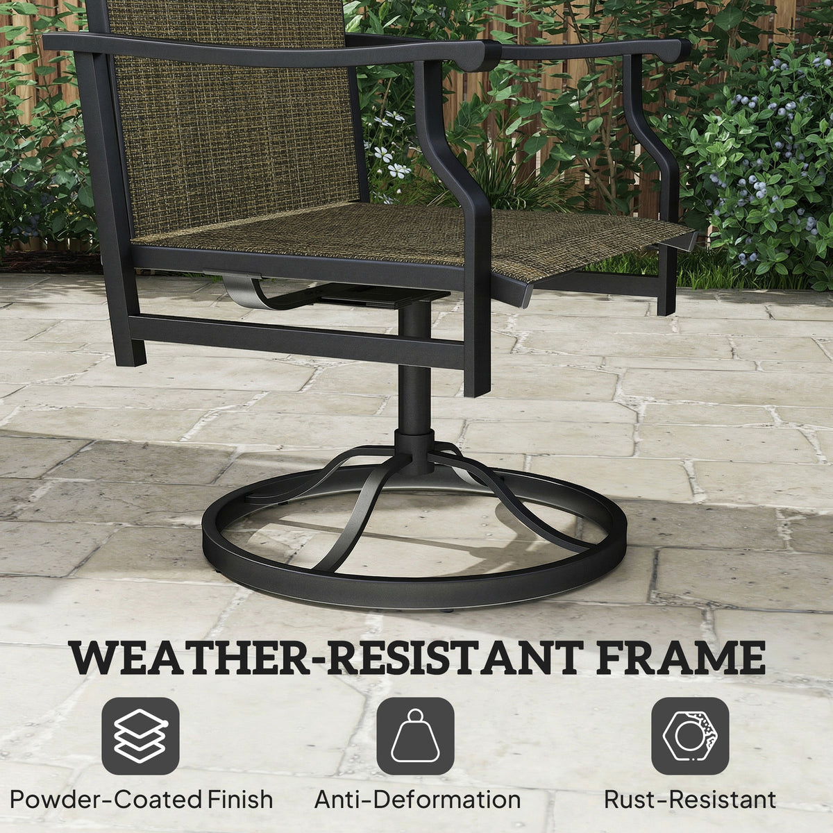 Patio Swivel Chair Set of 2, Swivel Rocker Outdoor Chairs with High Back, for Lawn Garden Backyard Deck – Brown