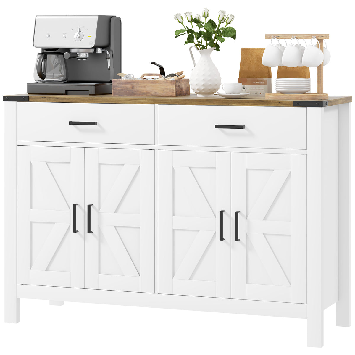 Farmhouse Kitchen Storage Cabinet with 2 Drawers and Shelves – 47"W x 33"H