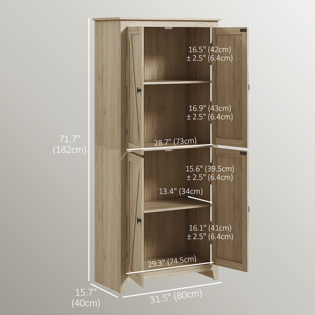 Kitchen Pantry Cabinet with Doors and Shelves – 32"W x 72"H