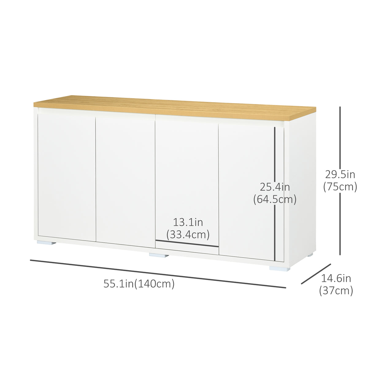 Sideboard with 2 Double Doors and Adjustable Shelves – 55"W x 30"H