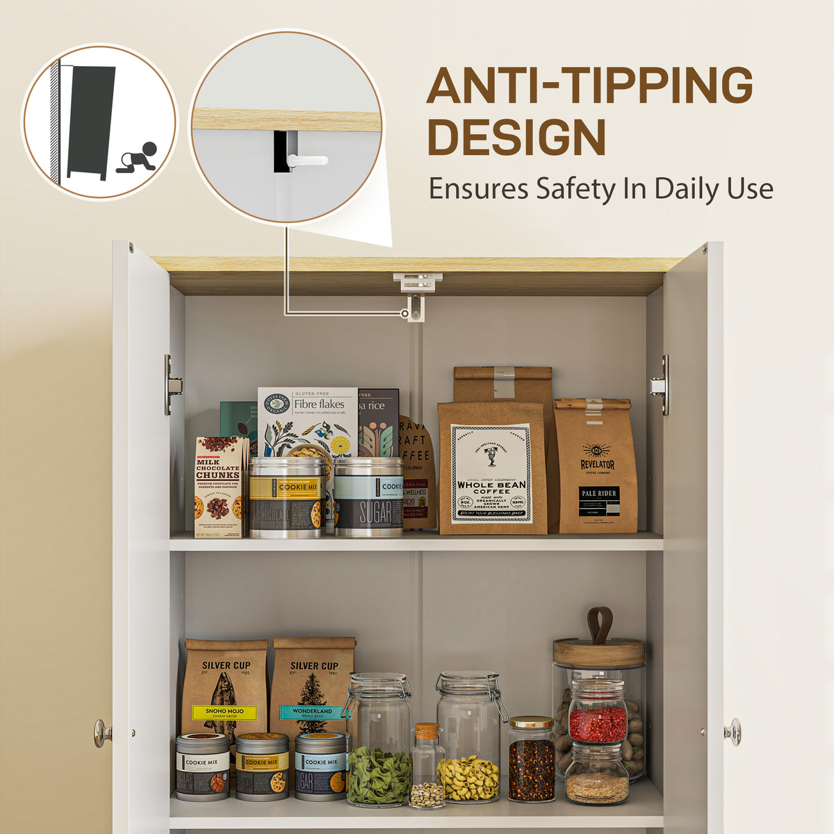 Kitchen Pantry Cabinet with Adjustable Shelves – 24"W x 72"H
