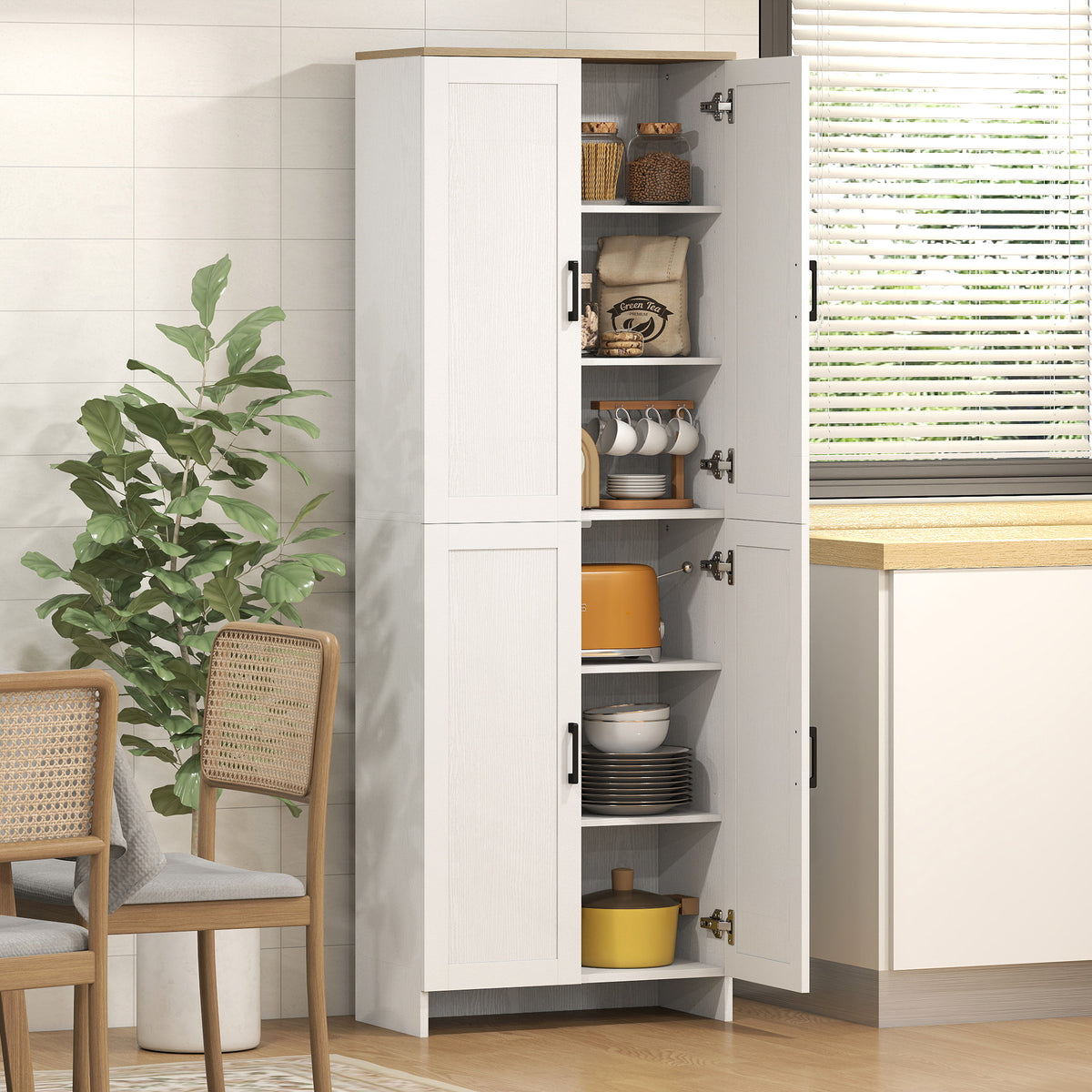 4-Door Kitchen Pantry Cabinet with Adjustable Shelves – 24"W x 67"H